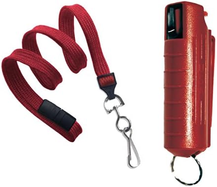 Red 18% Wildfire 1/2 Oz Keychain Pepper Spray and Red Lanyard Bundle - Lot of 2 Pieces