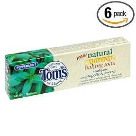 Tom's of Maine Natural Antiplaque Baking Soda Toothpaste, Peppermint, 6-Ounce Tubes (Pack of 6)