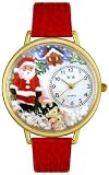 Whimsical Watches Unisex Santa Claus Gold Watch G1220009 Red Leather Analog Quartz Watch with White Dial