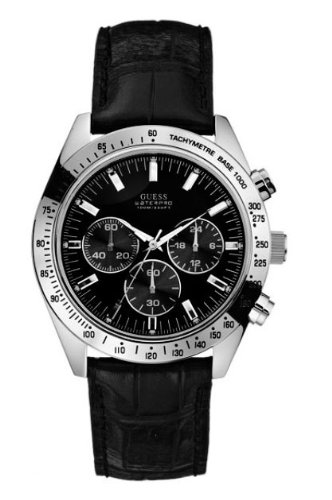 41sSX6D5znL GUESS Black Leather Strap Watch