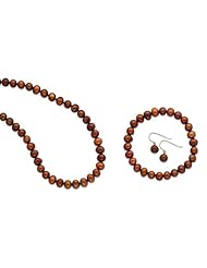 SS Choco. 7-8mm Freshwater Cult. Necklace/Bracelet/Earring Potato Pearl Set