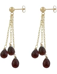 14 Karat Yellow Gold Triple Garnet Briolette Drop Earrings