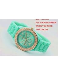 Fashion Unisex Geneva Diamond Wrist Watches Mint Green