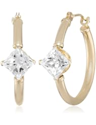 10k Yellow Gold Swarovski Zirconia Square Hoop Earrings