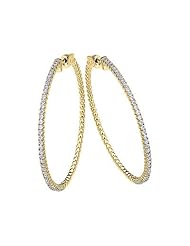 14K 1.2ct Yellow Gold Diamond Secure Lock Hoop Earrings