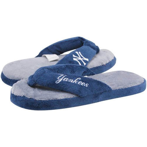 New York Yankees Unisex Navy Blue-Gray Plush Thong Slippers (X-Large)