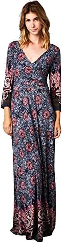 Lush Moda Maxi Wrap Dress Multi Color Purple Border 3/4 Sleeve Large