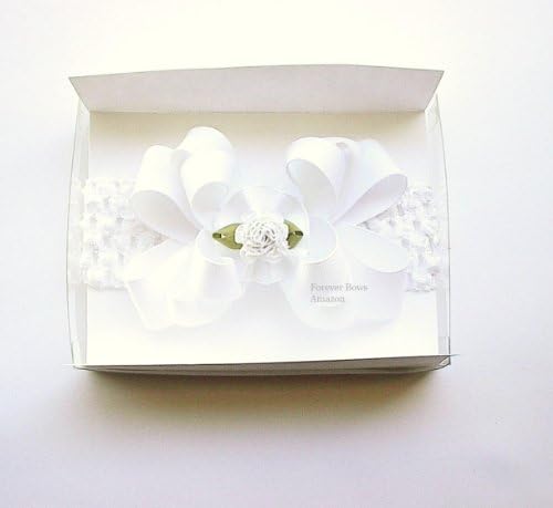 Wedding White Rose Boutique Hair Bow Accessories, Crochet Headband, Baby Toddler