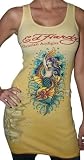 ED HARDY by Christian Audigier Womens Mermaid Tattoo Sleeveless Tunic Tank Top Yellow