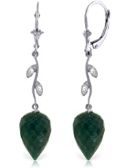 14K White Gold Drop Style Earrings with Emeralds and Diamond Accents