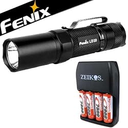 Fenix LD10BK LD10 Max 100 Lumens LED Flashlight Outfit With 4 AA Batteries & Charger