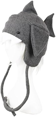 Gray Shark Fleece Winter Snowboard Hat with White Teeth Aviator Style