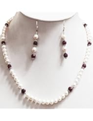 Good Looking Natural Fresh Water Pearl & Ruby Beaded Necklace + Free Earrings