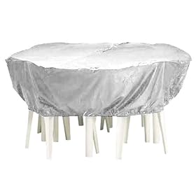 GSI Super Quality Outdoor Patio Set Cover, Fits 48" Round Table and Chairs - Tie-Down Straps for Added Protection - Waterproof and Weather Resistant - White