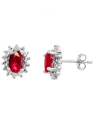 10k White Gold Ruby and Diamond Earrings