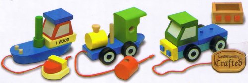 Childrens Toyshop  Toys : Wood Pull-Along Vehicle (Train or Boat or Lorry)