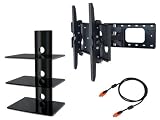 Swiveling TV Bracket, 3 Tier Glass Shelves & HDMI Cable Combination Pack