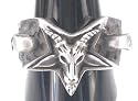 Goat Head Pentagram Horns Skulls Silver Tone Pewter Ring