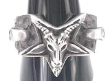 Goat Head Pentagram Horns Skulls Silver Tone Pewter Ring