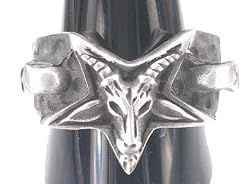 Goat Head Pentagram Horns Skulls Pewter Ring