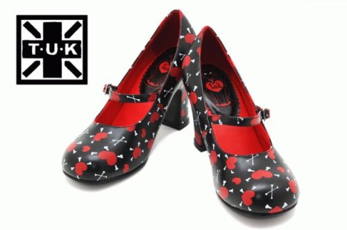T.U.K ハート×骨柄 ストラップ付きパンプス[CODE:0116117] BLK/RED US6