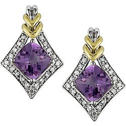 1 6ct Diamond and Amethyst Earrings in Sterling Silver and 10k Yellow Gold by Amour