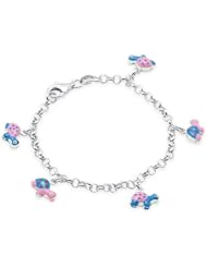 Unicornj Sterling Silver Childrens Bracelet with Turtle Charms Pink and Blue