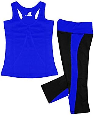 W Sport Women's Athletic Racer Back Tank Top &amp; Skinny Yoga Capri Leggings Set, Blue, Medium