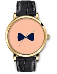 SPRAWL Aanalog Fashion Series Gold Ladies Watches of Genuine Black Leather Strap,Unique Wrist Watch for Women Girls Designed with blue ribbon