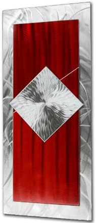 Silver and Red Abstract Art 'Fault' - 12x28 in. - Glamorous Single-Panel Contemporary Modern Art Piece - Best for Modern Spaces - Silver Wall Decor