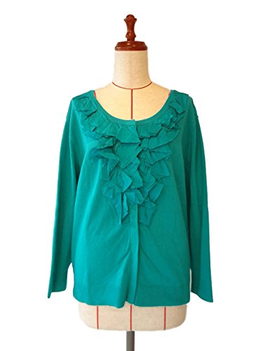 カーディガン ９分袖 胸元 フリル ブルー グリーン レディース　ＸＬサイズ １点物 株式会社キングアンドクイーン