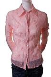 Calix Sheer Crinkled Button Down Embroidered Long Sleeve Blouse Shirt Rose
