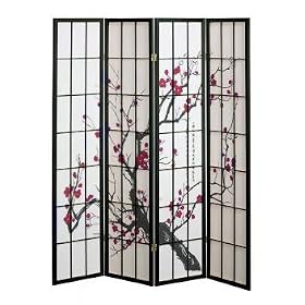 4 Panel Purple Plum Blossom Shoji Screen Divider Screen