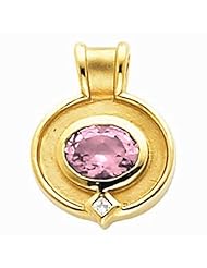 14K Yellow Gold Oval Cut Pink Sapphire and Diamond Pendant -- LIFETIME WARRANTY