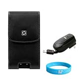 Motorola Droid X Vertical Noble Case with Optional Spring Clip ( BLACK ) + Retractable Wall Charger + Wisdom * Courage Wristband