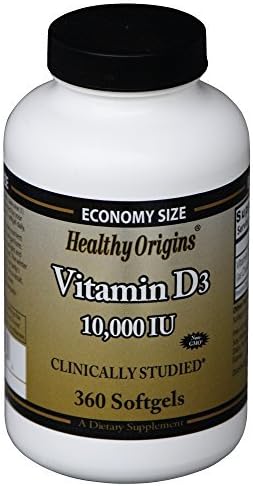 Healthy Origins Vitamin D3 Gels 10, 000 Lanolin Gels, 360 Count (Pack of 3)
