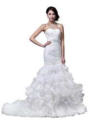  Ruched Organza Sweetheart Mermaid Wedding Dress  With Ruffles