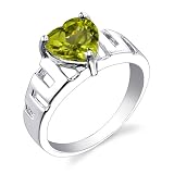 Sterling Silver 2.00 cts Heart Shape Peridot Ring Size 7