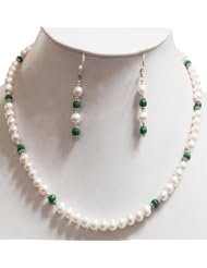 Exclusive Single Strand Natural Beautiful Faceted Emerald & Pearl Beaded Necklace with Free Earrings