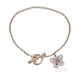 18k Yellow Gold Overlay Sterling Silver Multi-Gemstone and Diamond Butterfly Charm Bracelet, 7.25