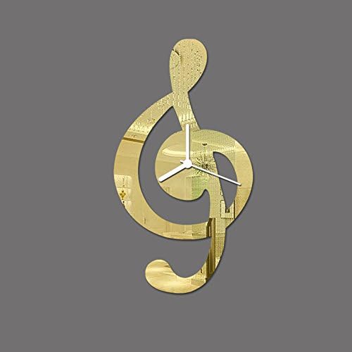 Chinatera Creative Wall Clock Mirror Wall Clock Fashion Modern Frameless Musical note Design Removable DIY Acrylic 3D Mirror Wall Decal Wall Sticker Home Room Decoration (Gold)