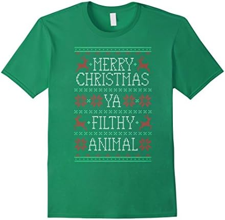 Men's Merry Christmas Ya Filthy Animal T-Shirt Large Kelly Green