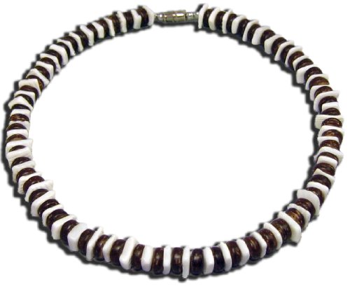 Native Treasure Puka Shell Necklace Brown Coco Beads White Puka Chips - 18" Inch