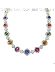 27.43cts of Natural Multi-Colored Sapphires set an 18kw Gold Necklace with 9.75cts of Diamonds