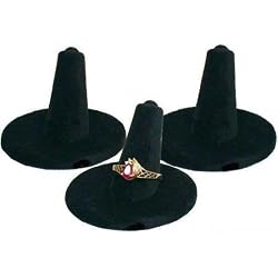 3 Black Velvet Round Base Ring Finger Jewelry Holder Showcase Display Stands