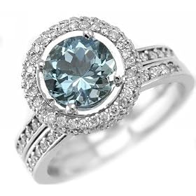 AAA Blue Aquamarine and Diamonds Engagement Wedding Ring Band Set 14k White... by 
