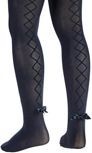 Serlei Kids Girls Microfiber Hold & Stretch Argyle Footed Tights with Bow Detail - Dark Navy (Size 12-14)