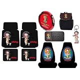 Betty Boop Star 9pc Combo Set Front & Rear Floor Mats  Seat Covers  Steering Wheel Cover  CD Visor & Keychain