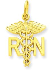 14K Gold RN Caduses Charm Nurse Pendant FindingKing