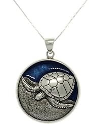 Sterling Silver and Blue Enamel Sea Turtle Necklace